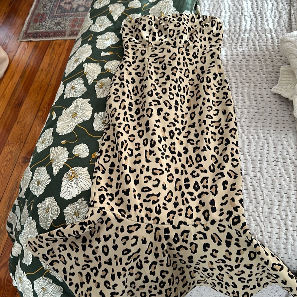 Cinq-a-sept Luna Leopard Strapless Mermaid dress